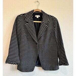 Coldwater Creek Women's Navy Blue Blazer Notch Lapel Career Nautical Size 14